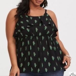 torrid Black Cactus Print Ruffle Camisole